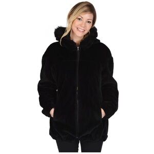 Excelled hooded reversible faux fur jacket